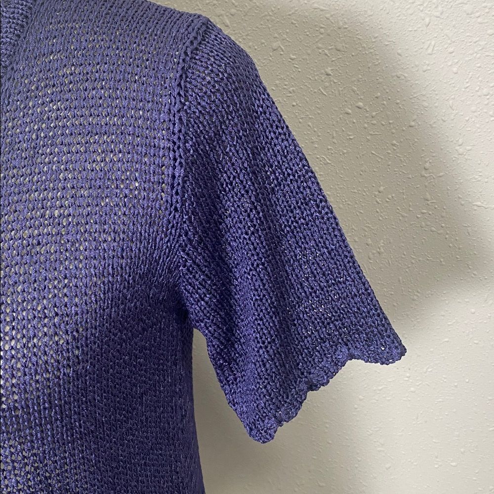 Vintage Sag Harbor Petite Purple Open Knit Crochet Cardigan Short Sleeve Cottage - Picture 10 of 12